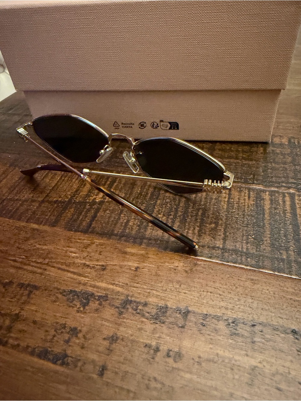 Miu Miu Gold Frame Black Lens Sunglasses with Pink Velvet Case - Picture 4 of 6